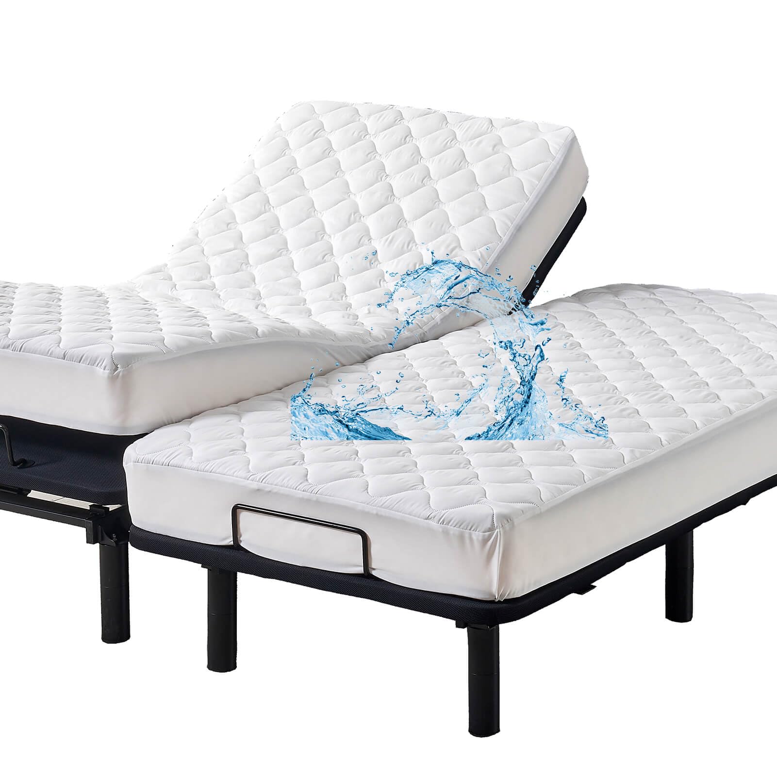 Waterproof Quilted Split Queen Mattress Protector For Adjustable Beds 2X(30X80) Padded Fitted Matress Cover White